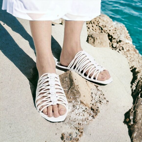 Rebecca Minkoff Slide Sandals Womens Size 8.5 White Maelynn Strappy - Picture 1 of 15